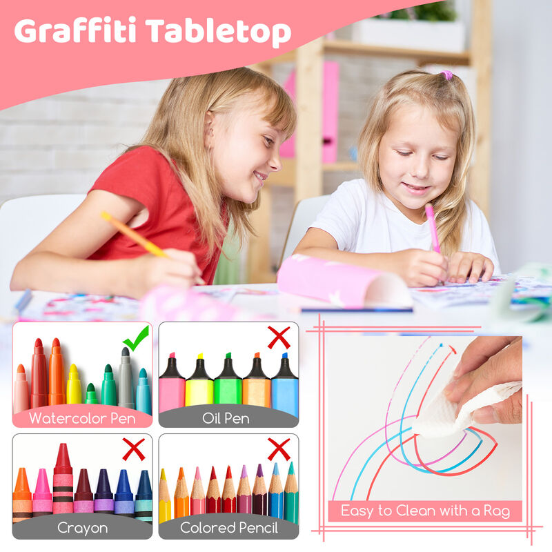 Kids Table and Chairs Set for 4 with Graffiti Desktop