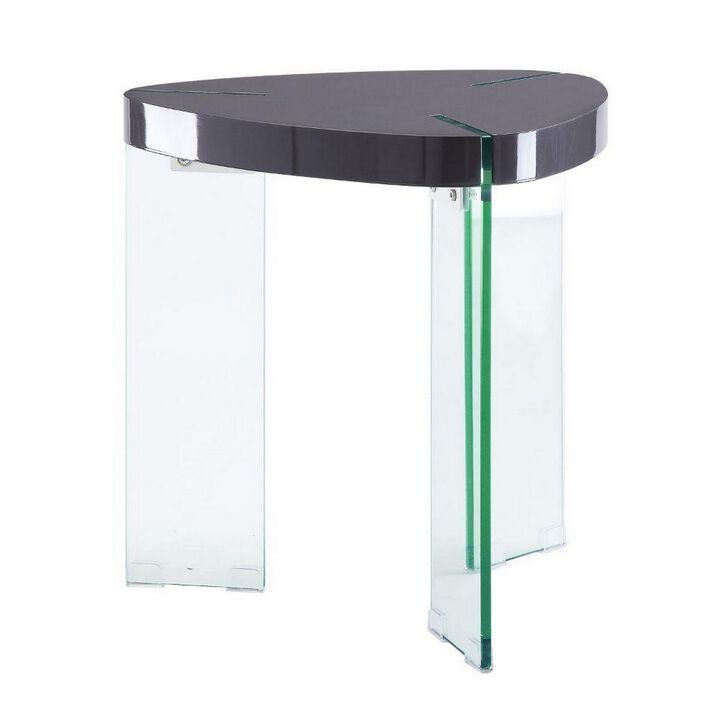 23 Inches Plectrum Top End Table with Glass Legs, Gray-Benzara