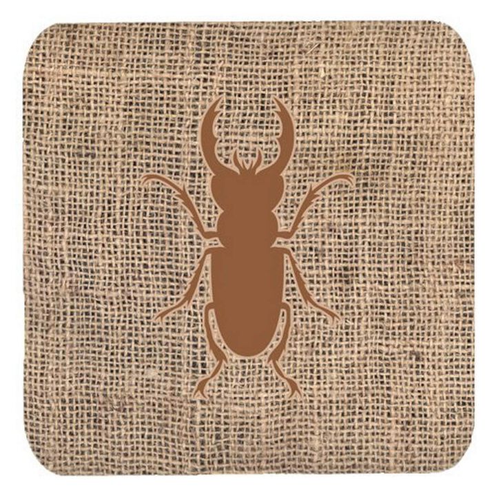 Caroline's Treasures BB1063-BL-BN-FC Beetle Burlap and Brown Foam Coasters (Set of 4), 3.5 H x 3.5 W, Multicolor