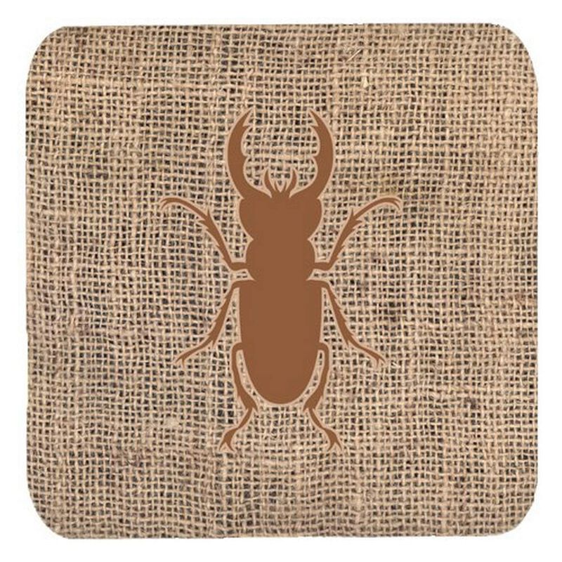 Caroline's Treasures BB1063-BL-BN-FC Beetle Burlap and Brown Foam Coasters (Set of 4), 3.5 H x 3.5 W, Multicolor