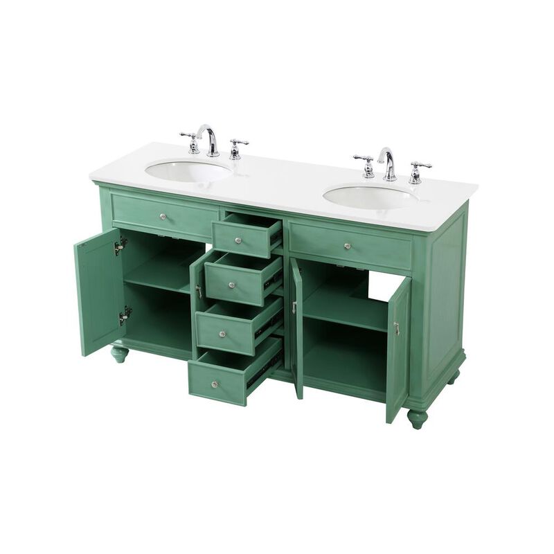 Elegant Kitchen and Bath 60 inch double Bathroom vanity in vintage mint