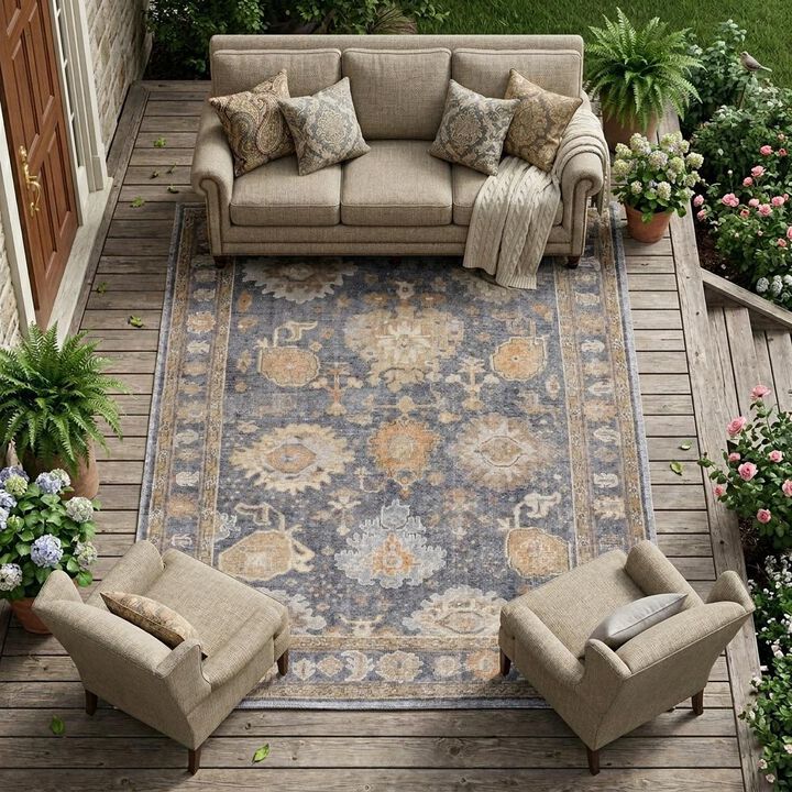 HomeRoots Oriental Hand Knotted Worn Faded Area Rug
