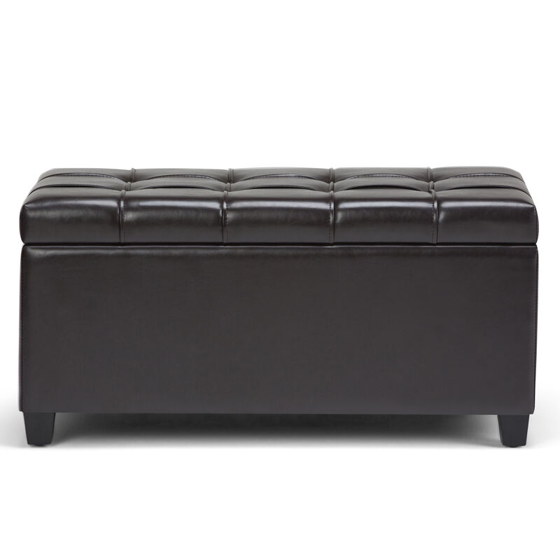 Sienna 33 inch Wide Transitional Rectangle Storage Ottoman Bench in Tanners Brown Vegan Faux Leather, Assembled