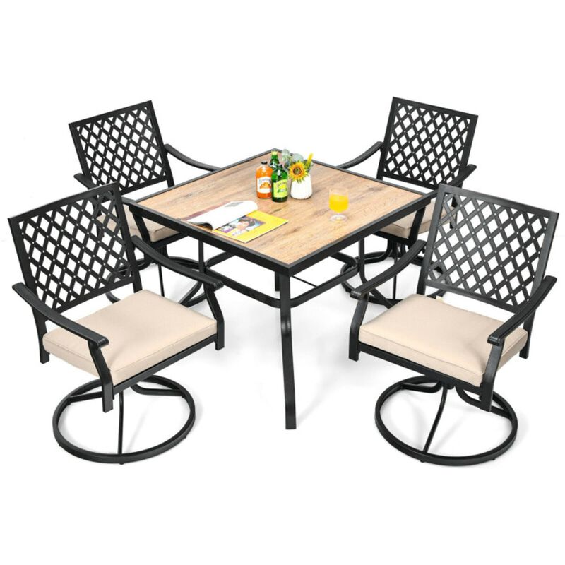 Mondawe 5-Piece Outdoor Patio Dining Set,4 Swivel Chairs with Cushions & 1 Spacious Square Table