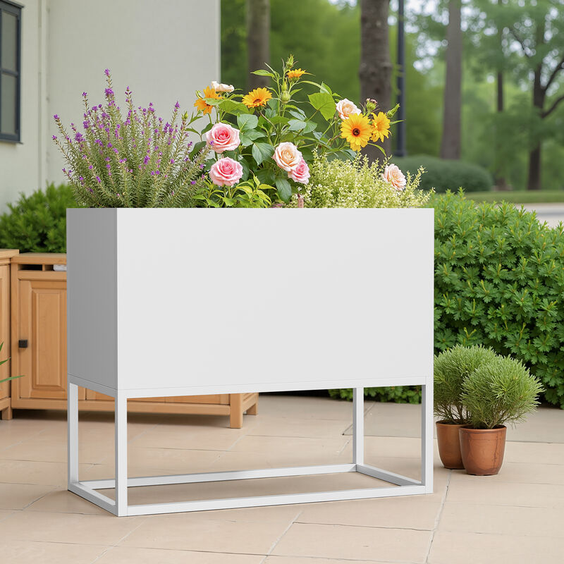 Metal Rectangular Planter with Shelves and Drainage Holes