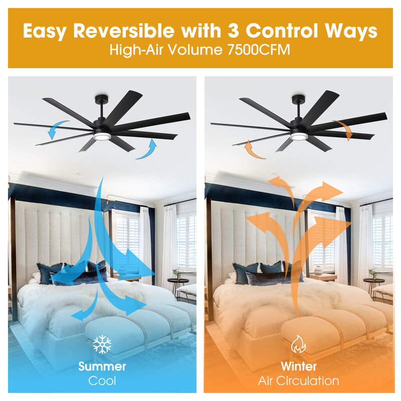 72" Modern Black Clear Acrylic Lens Smart Ceiling Fan with Light and Remote, App Control, Voice Control