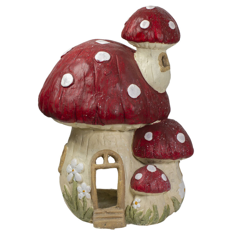 18" Red and Beige Mushroom House Outdoor Garden Statue image number 0