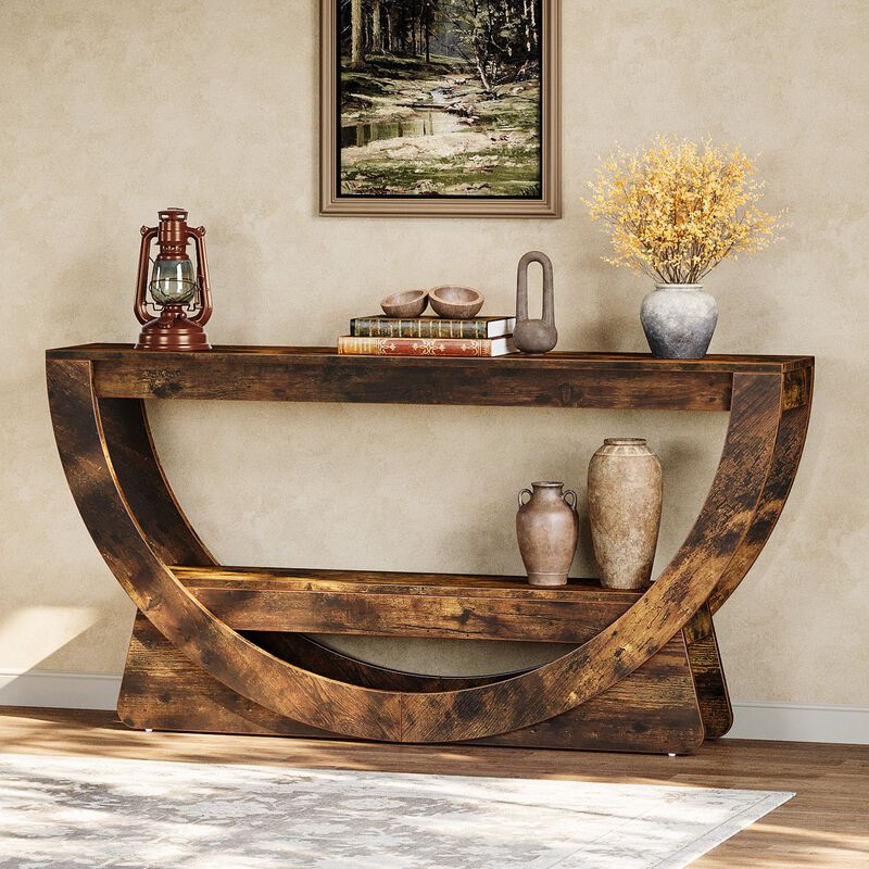 Entryway 2-Tier Console Table with Arched Frame & Storage Shelves &ndash; Dark Brown image number 4