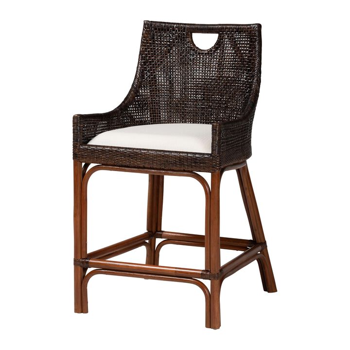 bali & pari Petra Natural Rattan Counter Stool - Handwoven Wicker Accent Stool with Wingback Profile and Cutout Handle, Espresso