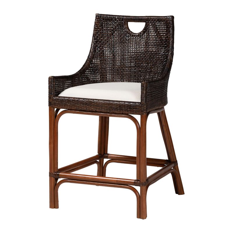bali & pari Petra Natural Rattan Counter Stool - Handwoven Wicker Accent Stool with Wingback Profile and Cutout Handle, Espresso image number 0