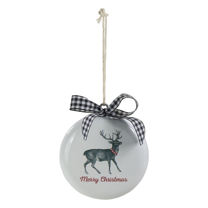 4.5" White and Black Reindeer "Merry Christmas" Disc Ornament