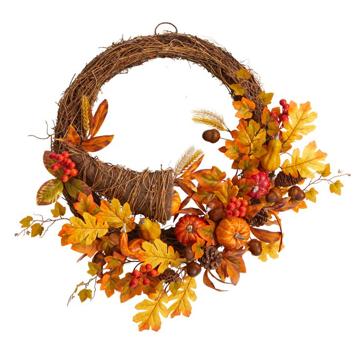 HomPlanti 26" Autumn Artificial Cornucopia Fall Wreath