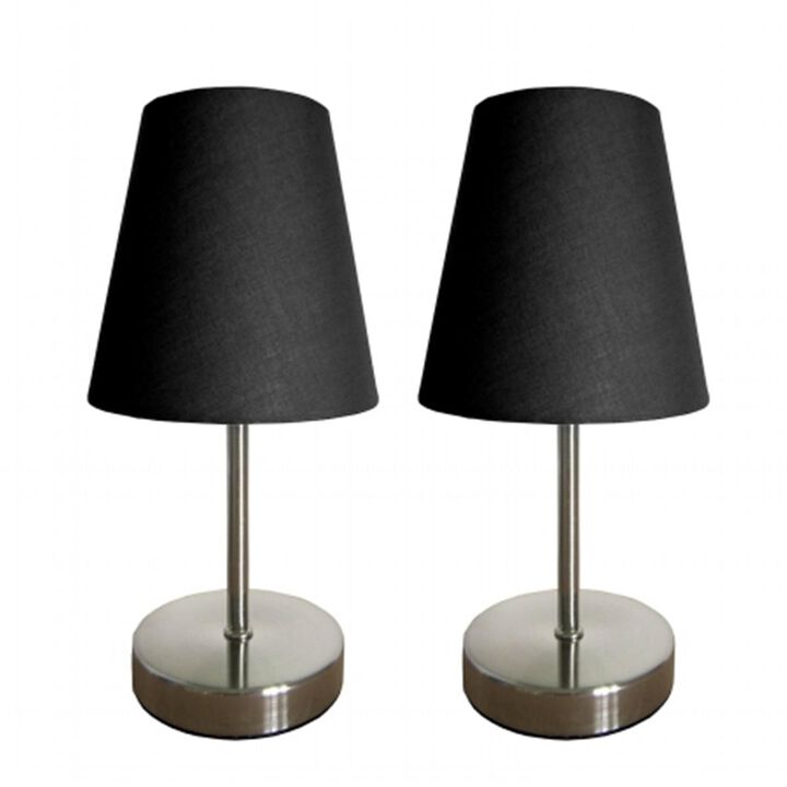 Simple Designs Sand Nickel Mini Basic Table Lamp with Fabric Shade 2 Pack Set,