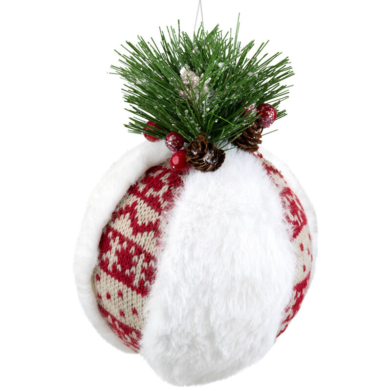 8" Faux Fur and Nordic Print Christmas Ball Ornament image number 4
