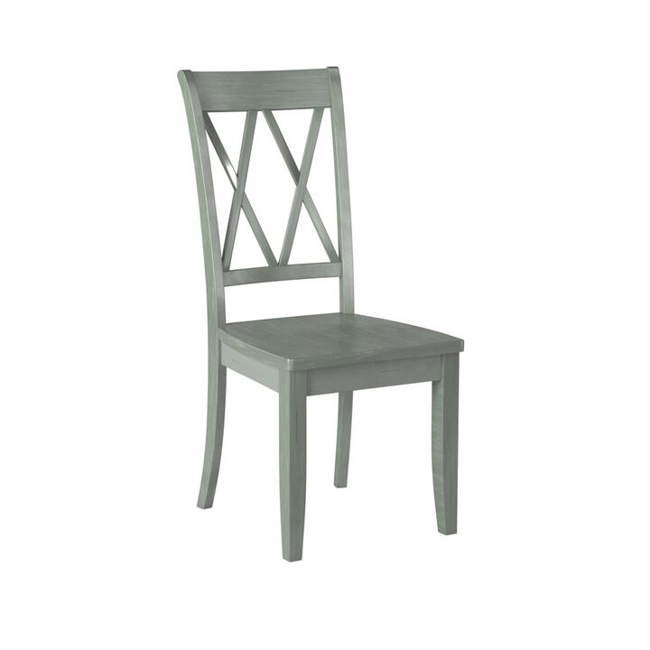 Casual Teal Finish Side Chairs Set of 2 Pine Veneer Transitional Double-X Back Design Dining Room Furniture