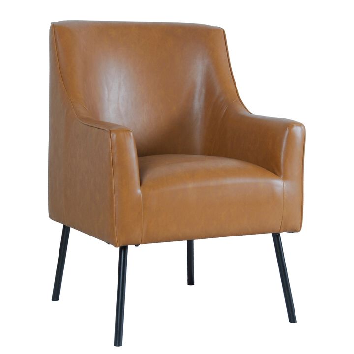 Sune Accent Chair, Brown Faux Leather and Matte Black Metal Legs