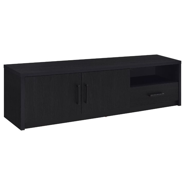 Marge TV Stand Media Console, 2 Doors and Drawer, Black Wood 70 Inch