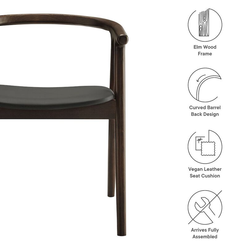 Modway Henry Solid Wood Curved Back Dining Chair in Black &ndash; Single Wood Dining Chair with Faux Leather Upholstered Seat &ndash; Modern Dining Room Armchair or Accent Chair image number 2