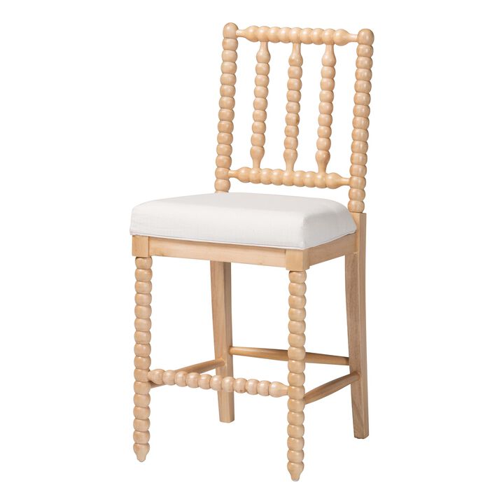 bali & pari Deya Bobbin Counter Stool - Sculptural Wood Kitchen Seating with Upholstered Seat and Spindle Back