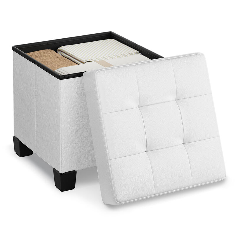 Cube Storage Ottoman Faux Leather with Legs and Hidden Storage image number 3