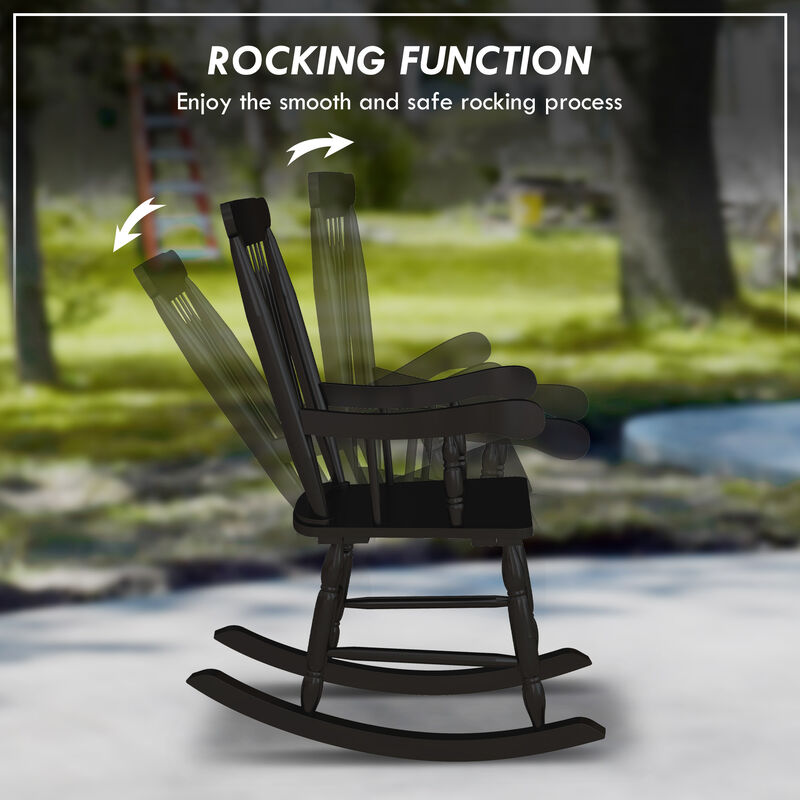 Outsunny Outdoor Wood Rocking Chairs Set of 2, 350 lbs. Porch Rockers with High Back for Garden, Patio, Balcony, Black