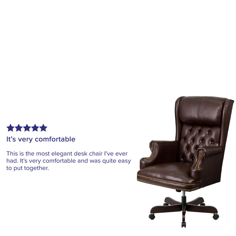 Ainslie High Back Traditional Tufted Brown LeatherSoft Executive Ergonomic Office Chair with Oversized Headrest & Nail Trim Arms image number 2