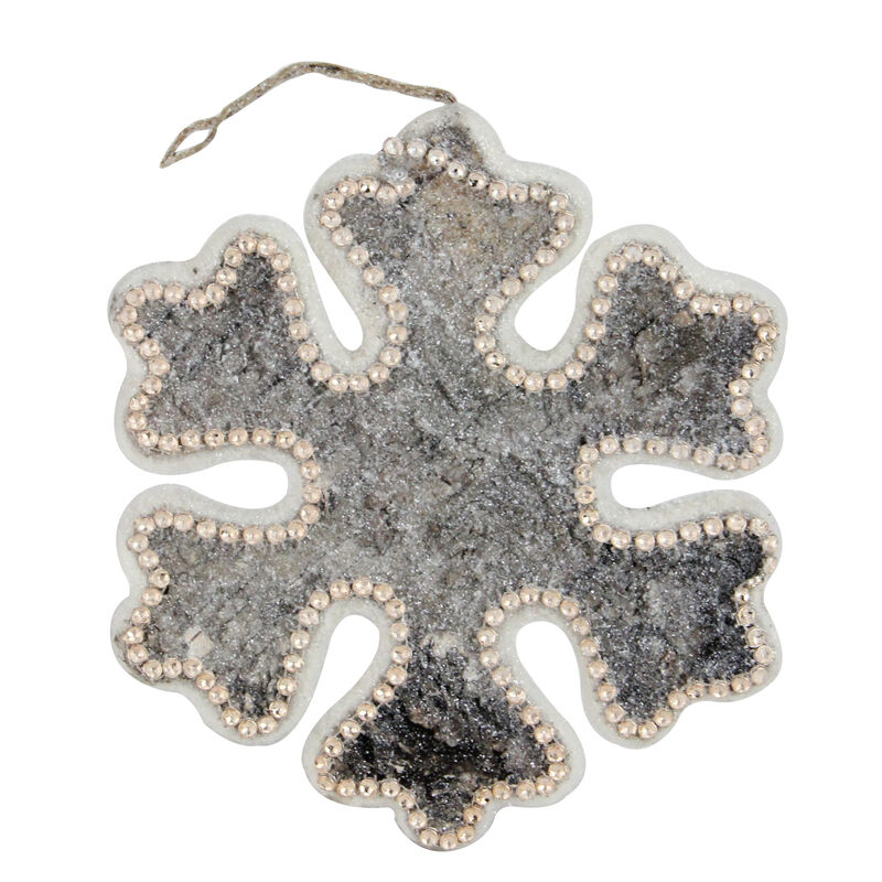 8" White and Brown Rustic Embellished Christmas Snowflake Ornament image number 0