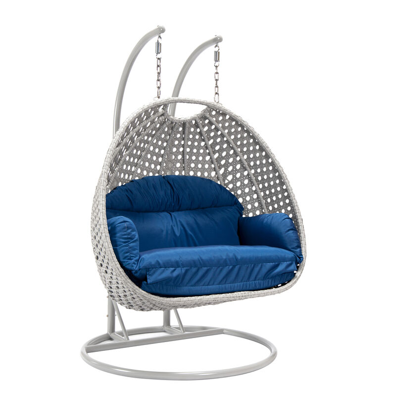 LeisureMod Mendoza Moder Wicker Hanging 2 person Egg Swing Chair Removable Cushion