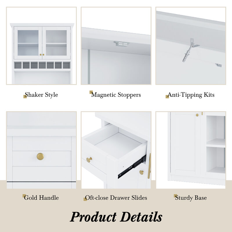 Freestanding Buffet with Hutch Tall Kitchen Pantry Storage Cabinet image number 5