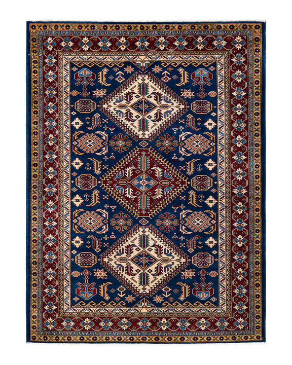 Tribal, One-of-a-Kind Hand-Knotted Area Rug  - Blue, 5' 0" x 6' 10"