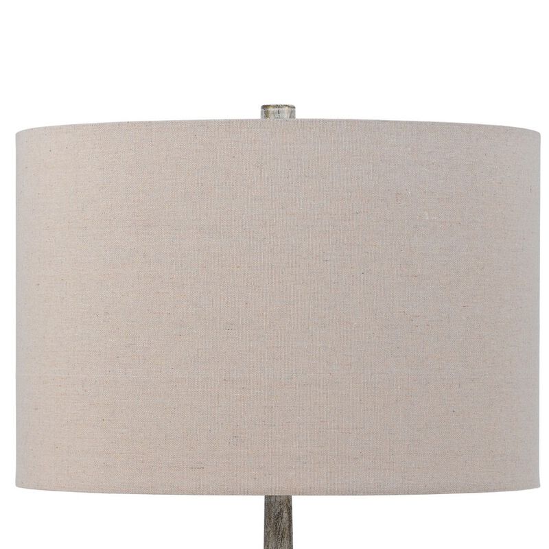 26 Inch Table Lamp, Set of 2, Curved, Beige Fabric Shade, Distressed Gray-Benzara