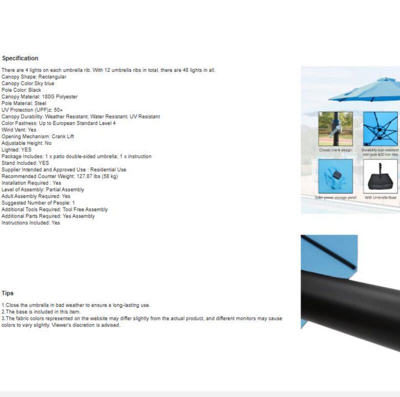 Double-Sided Rectangular Outdoor Twin Patio Umbrella image number 3
