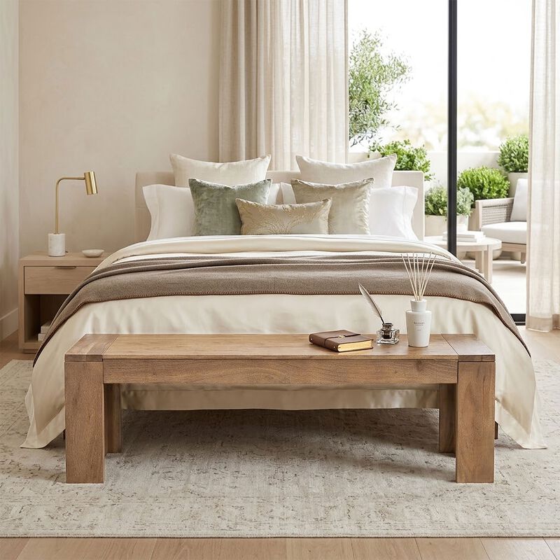 Himaru 3 Seater Bench, Premium Acacia Wood with Light Brown Finish, T Shape Legs, 58 inch image number 7