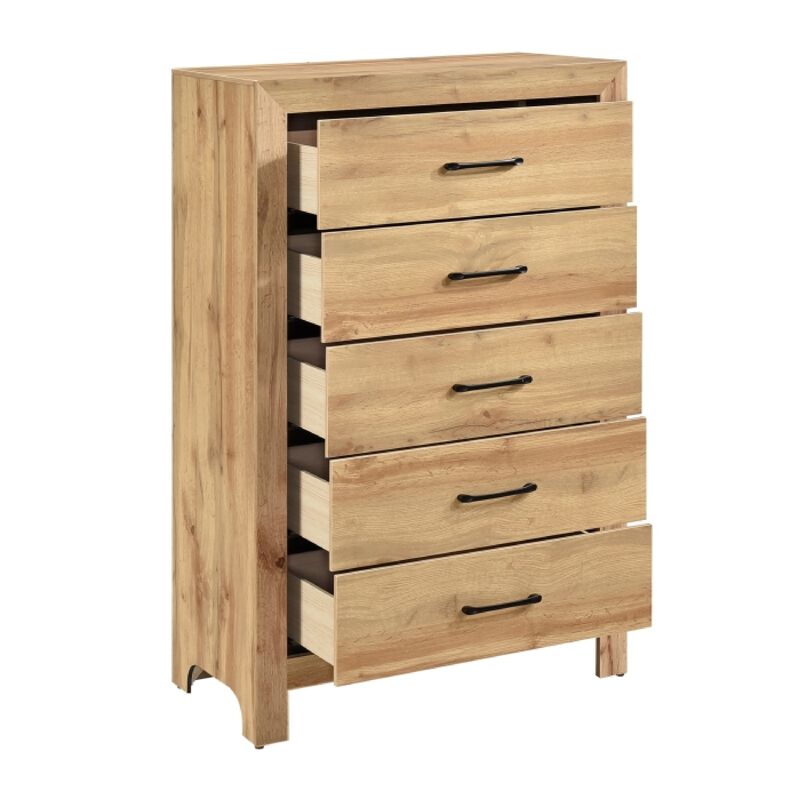 Eby Tall Dresser Chest, 5 Drawers, Black Nickel Handles, Natural Brown image number 3