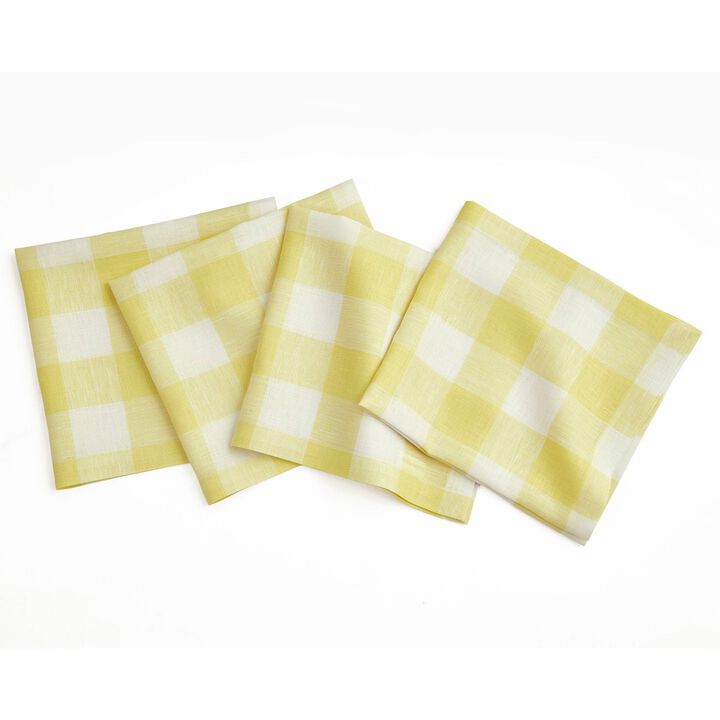 Solino Home 100% Pure Linen Dinner Napkins 20 x 20 Inch Set of 4 - Buffalo Check