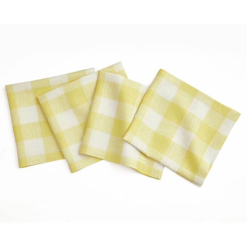 Solino Home 100% Pure Linen Dinner Napkins 20 x 20 Inch Set of 4 - Buffalo Check