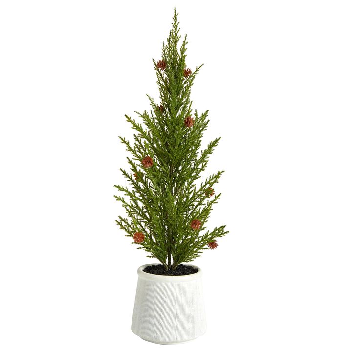 Hivvago 20 Feet Feet Cedar Pine &ldquo;Natural Look Inches Artificial Tree with Mini Pine Cones in Decorative Planter