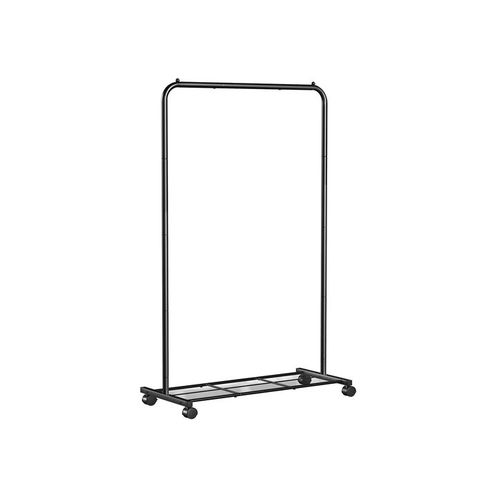 Clothes Rack on Wheels with Dense Mesh Storage Shelf For Bedroom