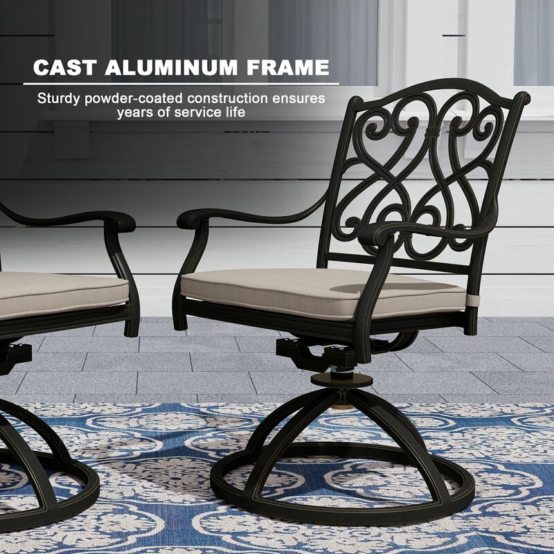 Mondawe 2-Piece Cast Aluminum Patio Dining Swivel Chair Set with Thick Olefin Cushions and 360&deg; Rockers