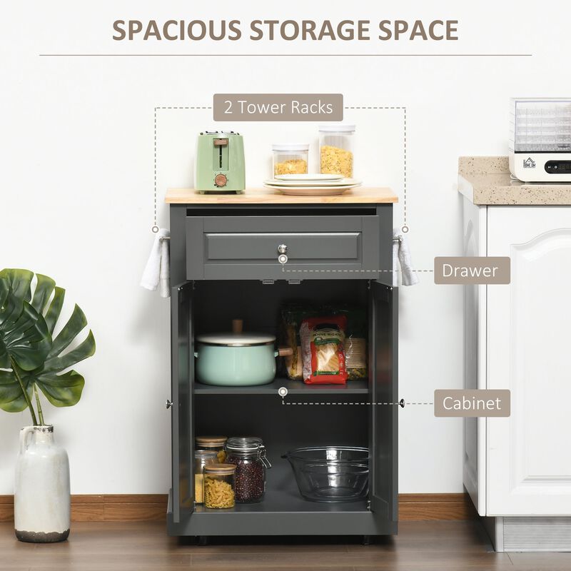 Gray Kitchen Helper: Rolling Cart with Drawer and Towel Racks