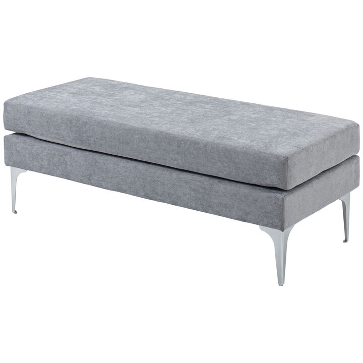 HOMCOM 48" End of Bed Bench, Upholstered Entryway Bench with Double Layer Seat Cushions and Steel Legs, Bedroom Bench, Light Gray
