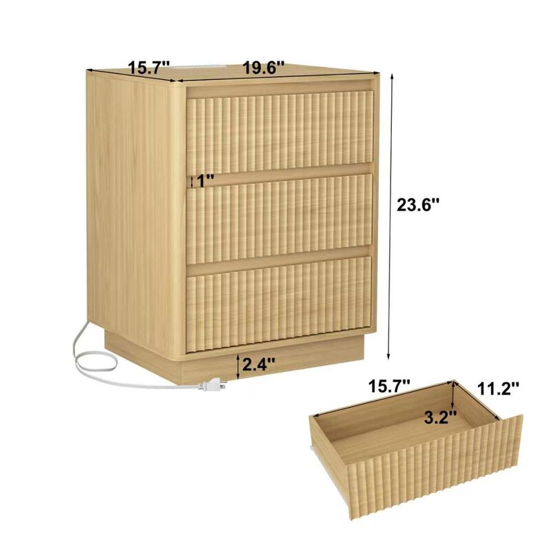 GOODSILO Set of 2 End Tables with Fast USB C Charging Station, Sofa Side Tables with 3 Drawers Large Storage Cabinets for Living Room Bedroom Office image number 2