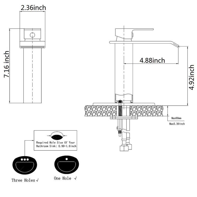 Waterfall Spout Bathroom Faucet, Single Handle Bathroom Vanity Sink Faucet