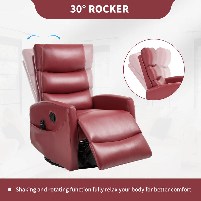 Faux Leather Manual Recliner Chair Swivel Rocker Recliner with Heat & Massage image number 5