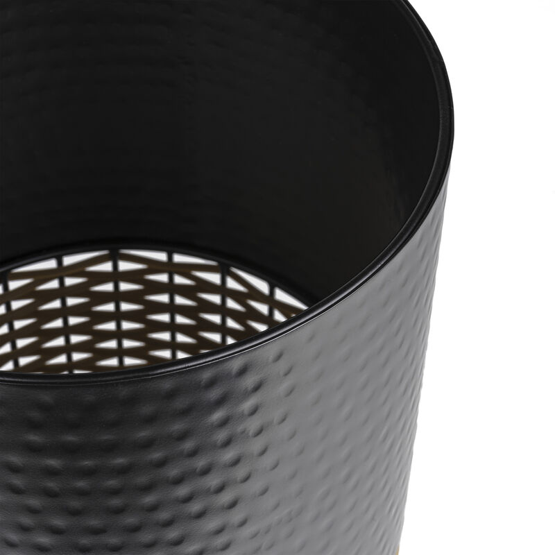 Asher Modern 2-Tone Faux Wicker/Metal Cylinder Waste Basket