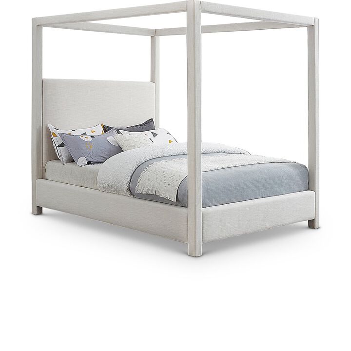 Meridian Furniture Emerson Cream Linen Textured Fabric Queen Bed