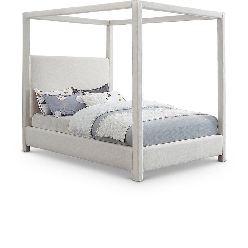 Meridian Furniture Emerson Cream Linen Textured Fabric Queen Bed