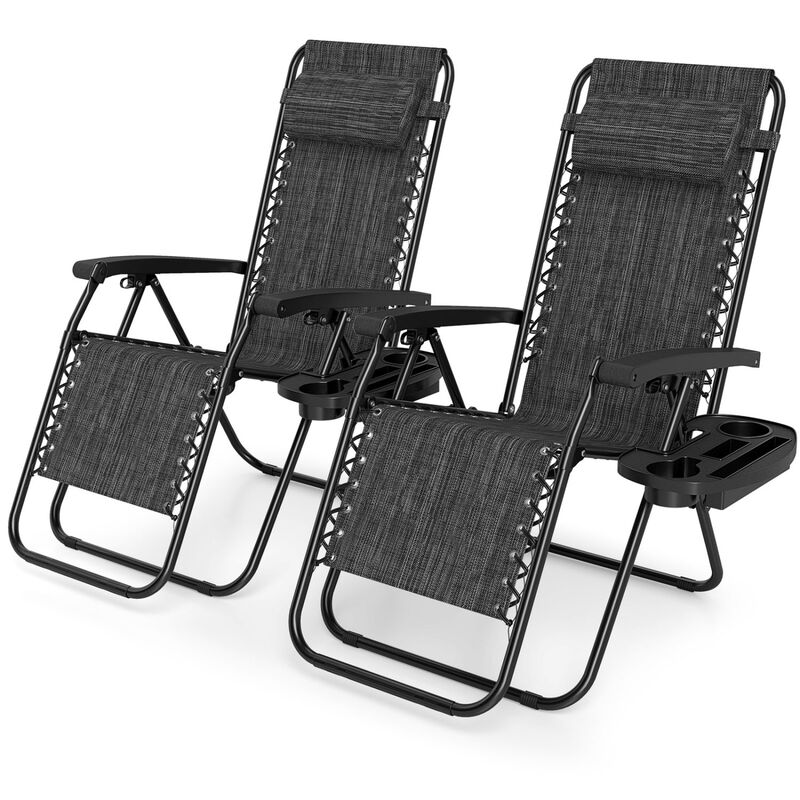 Set of 2 Folding Zero Gravity Chairs with Tray and Backrest image number 0