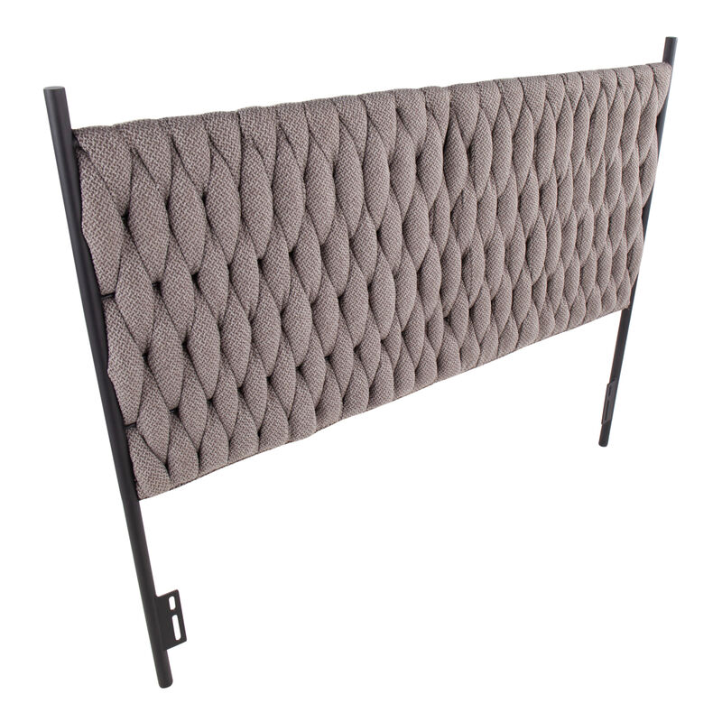 Braided Matisse Queen Size Headboard in Black Metal and Grey Fabric by Lumi Source