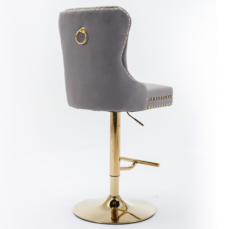 Streamdale Gray Velvet Swivel Bar Stools, Set of 2 image number 4